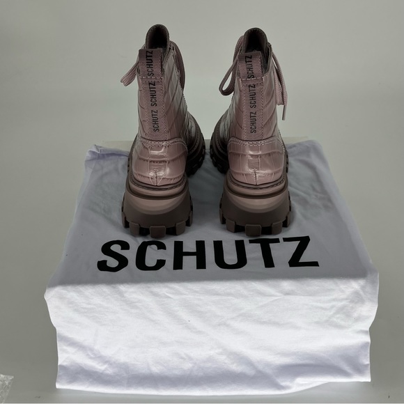 SCHUTZ NWT ORLY CROC PRINTED LUG SOLE COMBAT BOOTS SWEET LILAC 5.5 - Picture 6 of 14